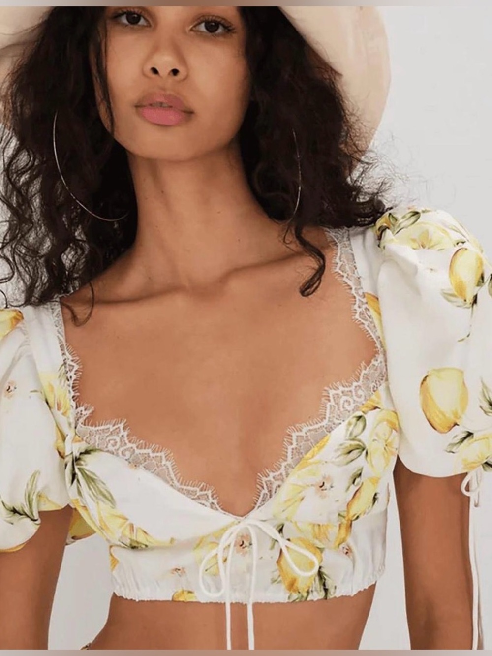 For Love & Lemons Alana Lemon Printed Crop Top L